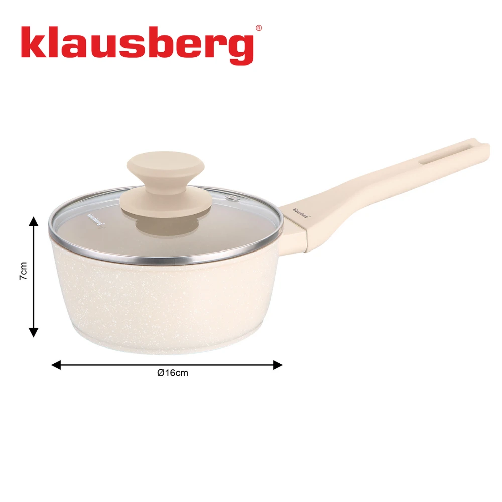 Kaistuvas 16 cm kreminės spalvos marmurinis puodas su dangčiu, Klausberg kb-7987