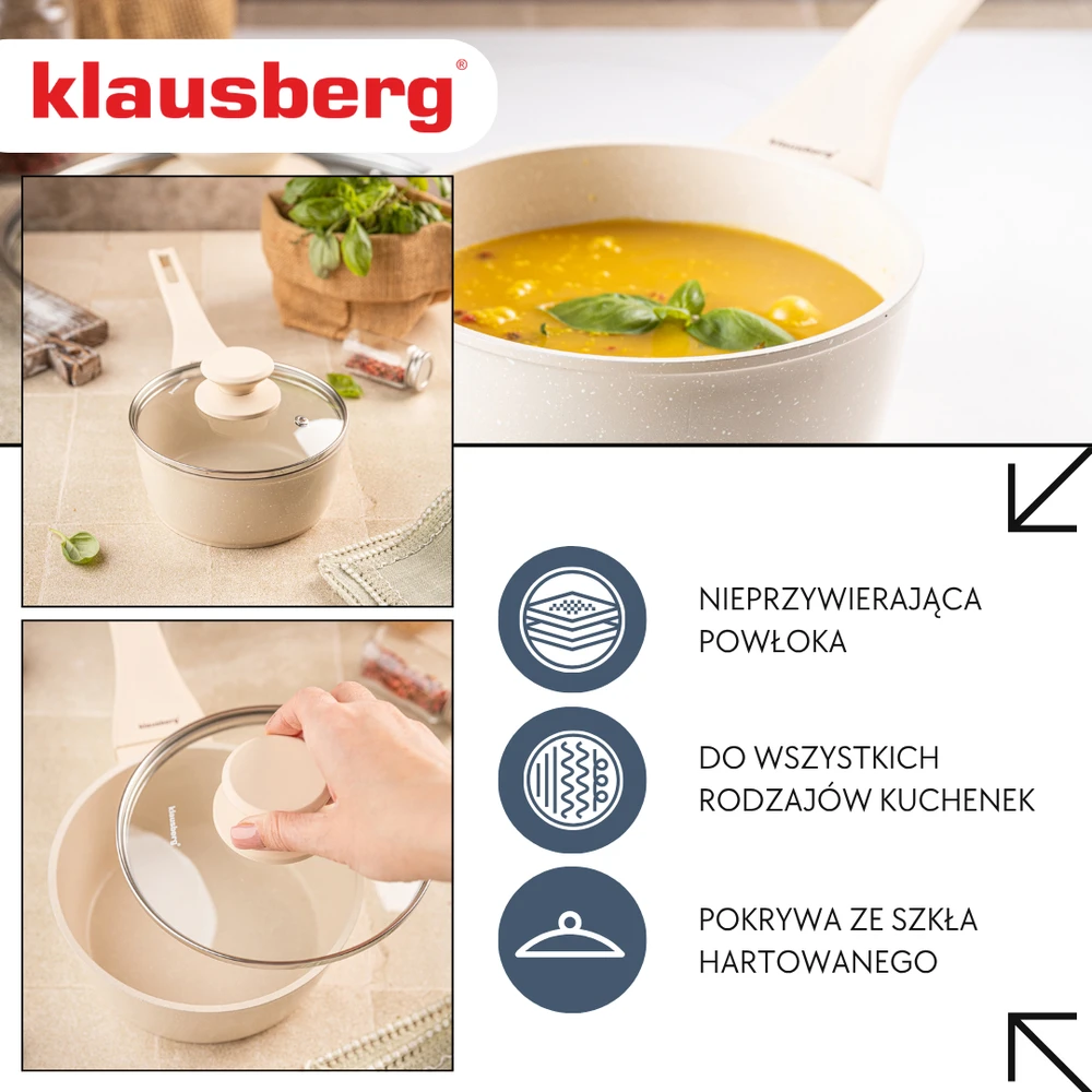 Kaistuvas 16 cm kreminės spalvos marmurinis puodas su dangčiu, Klausberg kb-7987