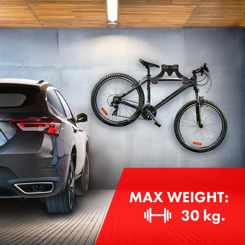 Bicycle Maclean MC-449 plieno dviračio sieninis laikiklis, didžiausia apkrova 30 kg sieninė dviračių kabykla