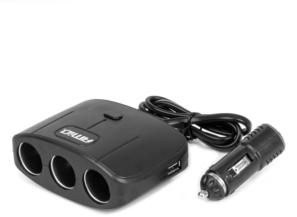 Trijų lizdų prailgintojas su įkrovikliu ir ON/OFF mygtuku 2x USB-A 12/24V 100W 70 cm AMIO-04362