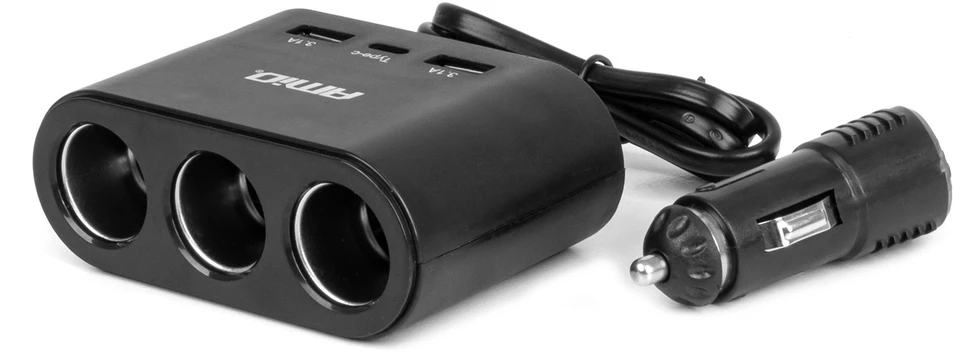 Trijų lizdų prailgintojas su įkrovikliu 2x USB-A + 1x USB-C 12/24V 120W 70 cm AMIO-04361