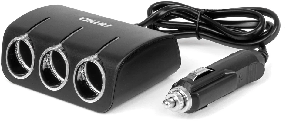 Trijų lizdų cigarečių uždegiklio prailgintojas 12/24V 120W 80 cm AMIO-04359