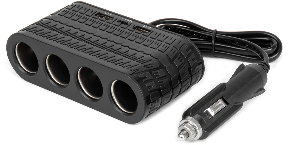 Keturių lizdų prailgintojas su įkrovikliu 2x USB-A + 1x USB-C 12/24V 120W 80 cm AMIO-04367