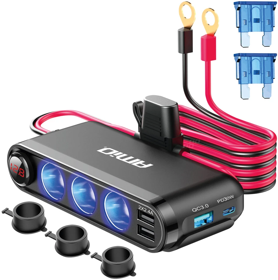Išplėtimo lizdas su voltmetru, USB ir USB-C 12–24 V, AMIO-03782