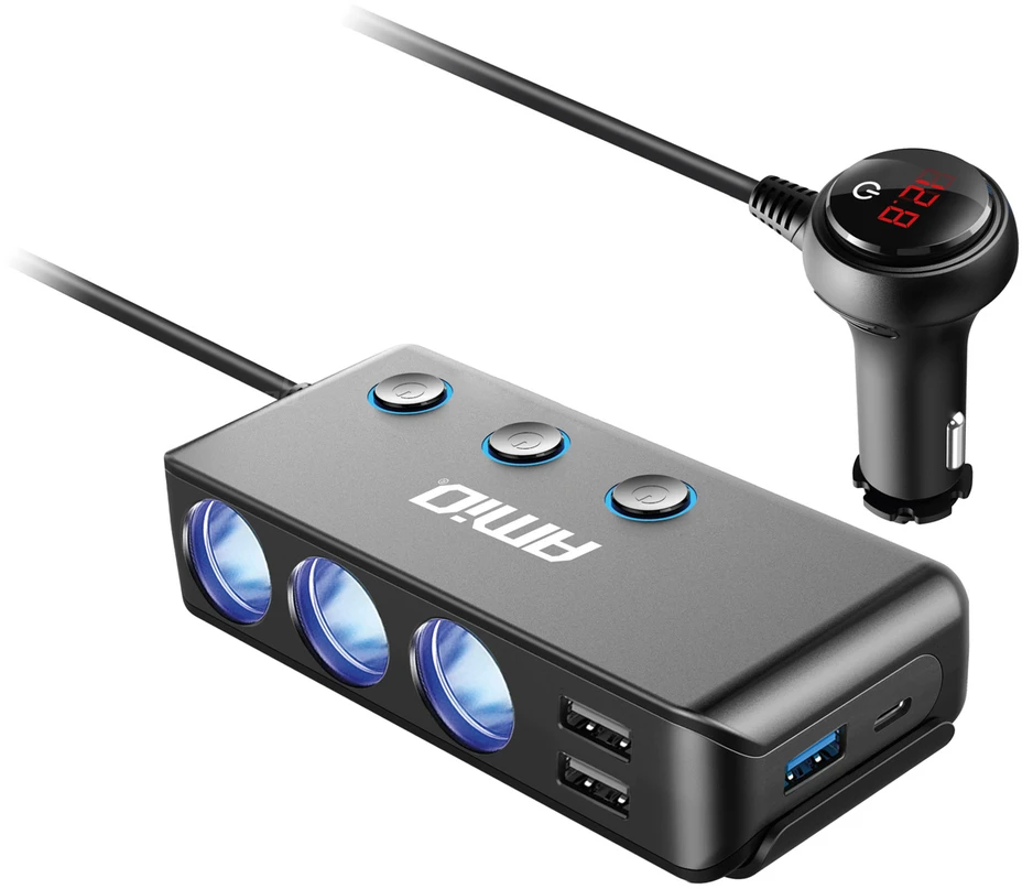 Išplėtimo lizdas su voltmetru, USB ir USB-C 12–24 V, AMIO-03781