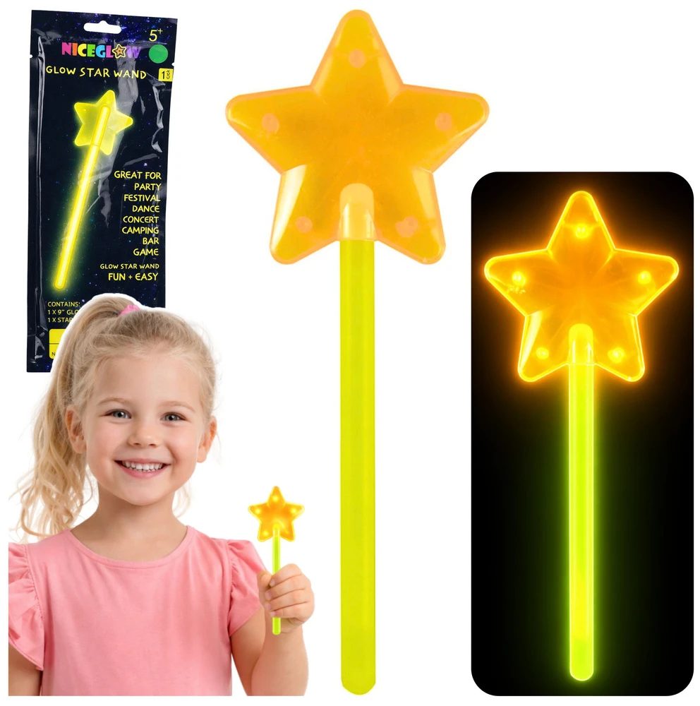 Lean Toys Różdżka Šviečiantis tamsoje fluorescencinis žvaigždės formos lazdelės formos pieštukas neoninis, 22 cm