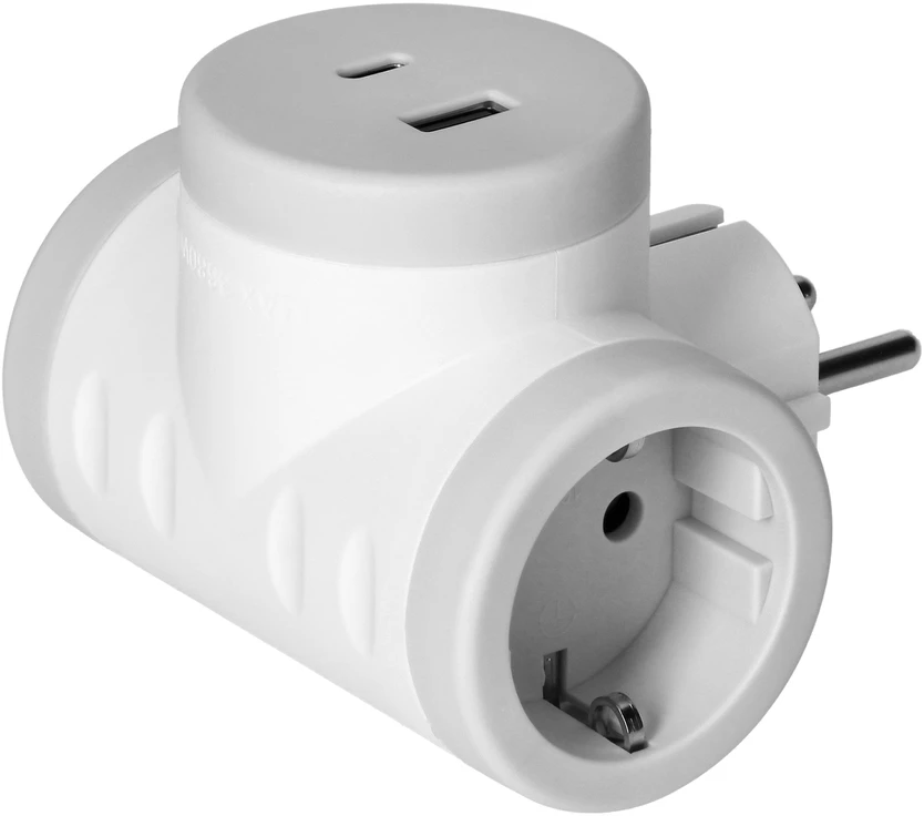 Orno Rozgałęźnik 2P+Z (Schuko) skirstytuvas su 2xUSB įkrovikliu, greitas įkrovimas, baltai pilkas