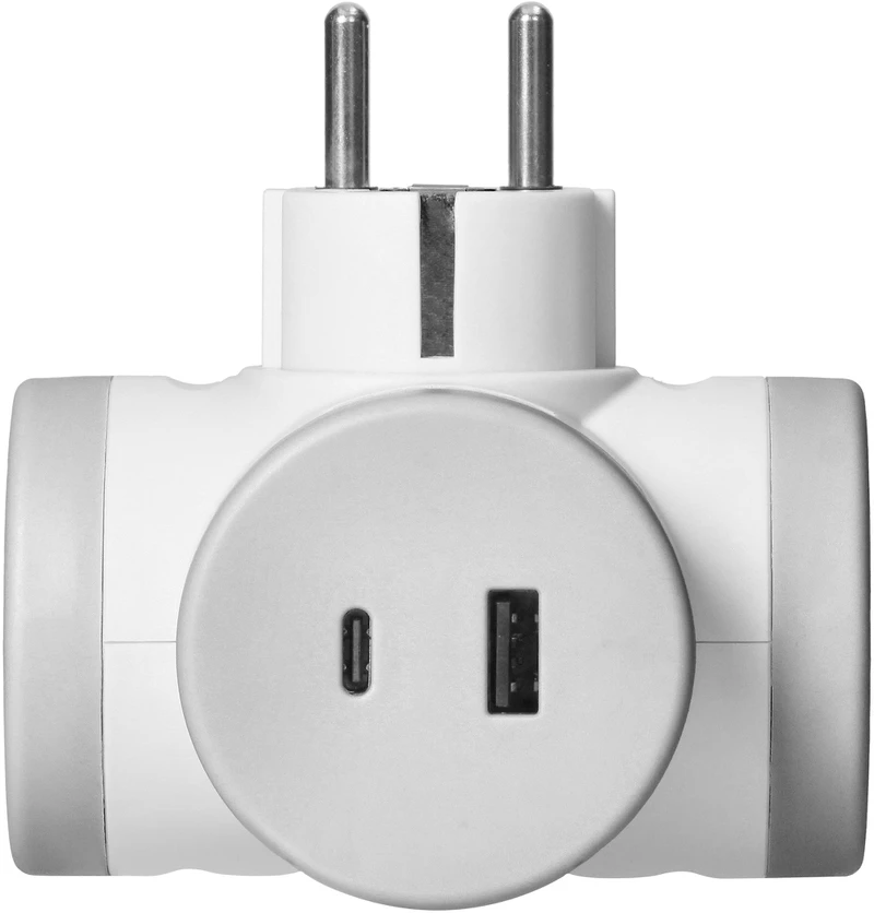 Orno Rozgałęźnik 2P+Z (Schuko) skirstytuvas su 2xUSB įkrovikliu, greitas įkrovimas, baltai pilkas