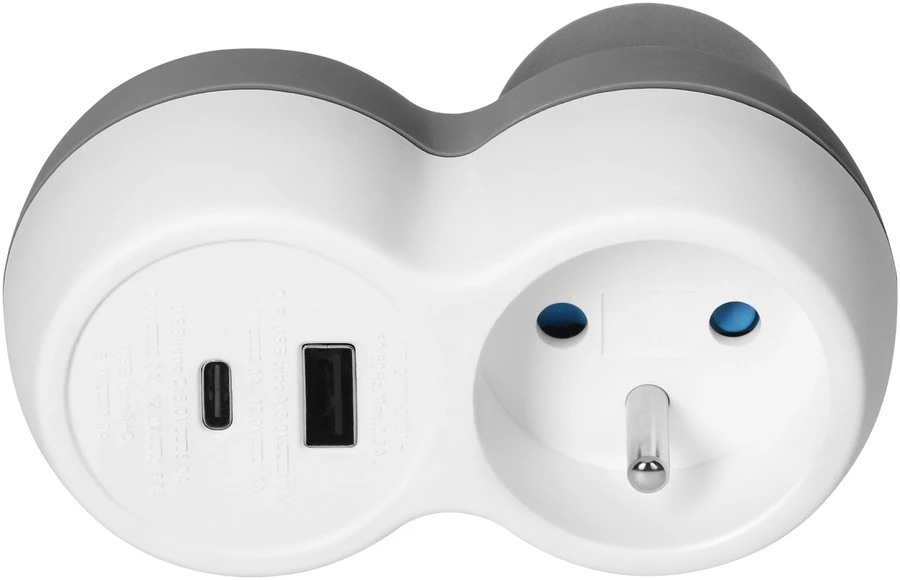 Orno Rozgałęźnik Skirstytuvas 2P+Z, USB-A+C, baltai pilkas
