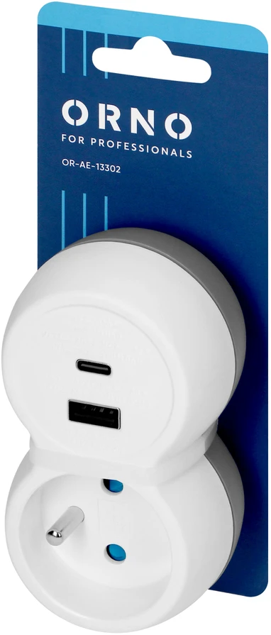 Orno Rozgałęźnik Skirstytuvas 2P+Z, USB-A+C, baltai pilkas