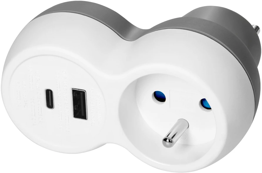 Orno Rozgałęźnik Skirstytuvas 2P+Z, USB-A+C, baltai pilkas
