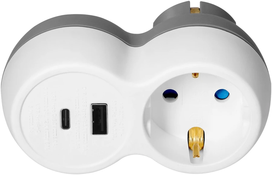Orno Rozgałęźnik Skirstytuvas 2P+Z, USB-A+C, schuko, baltai pilkas