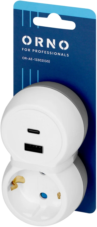 Orno Rozgałęźnik Skirstytuvas 2P+Z, USB-A+C, schuko, baltai pilkas