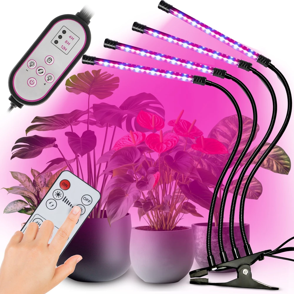 RTO - 4 augalų augimo lempos, 80 LED viso spektro, 36 W + nuotolinio valdymo pultas - e949-1