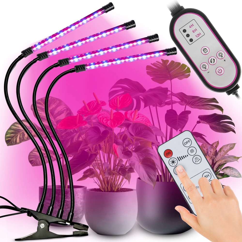 RTO - 4 augalų augimo lempos, 80 LED viso spektro, 36 W + nuotolinio valdymo pultas - e949-1