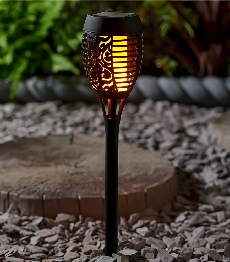 8x saulės energija varomos sodo lempos su LED žibintuvėliais ir liepsnos efektu
