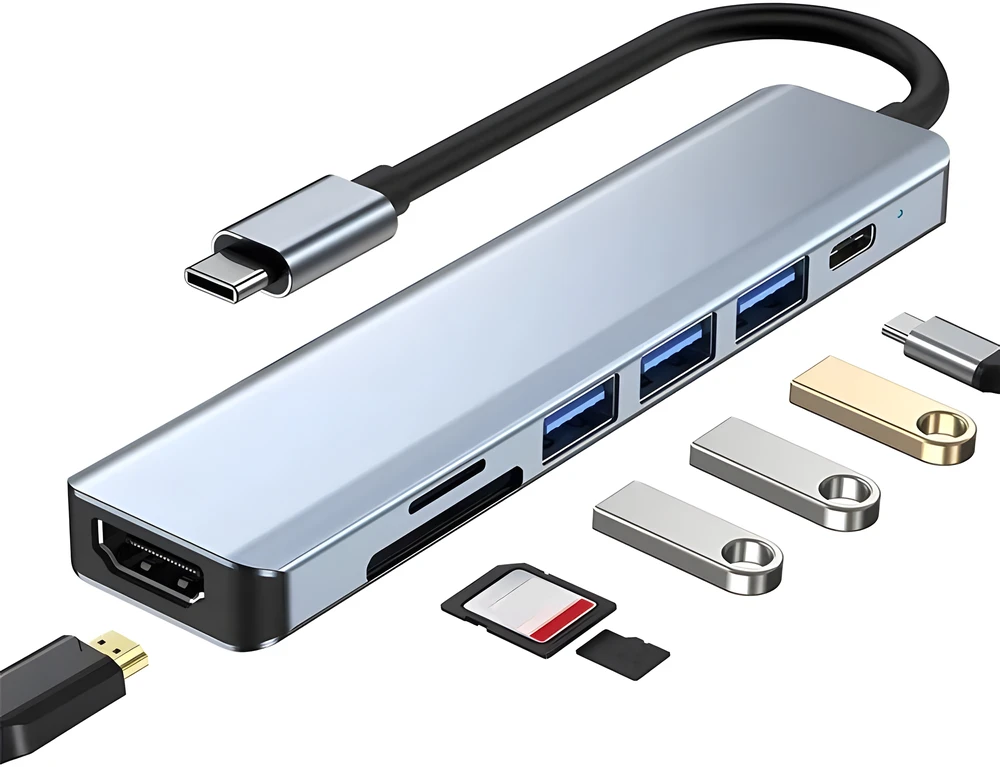 RTO Hub adapter rozdzielacz usb-c 7w1 hdmi usb c 3.0 kart sd micro 100w 4k
