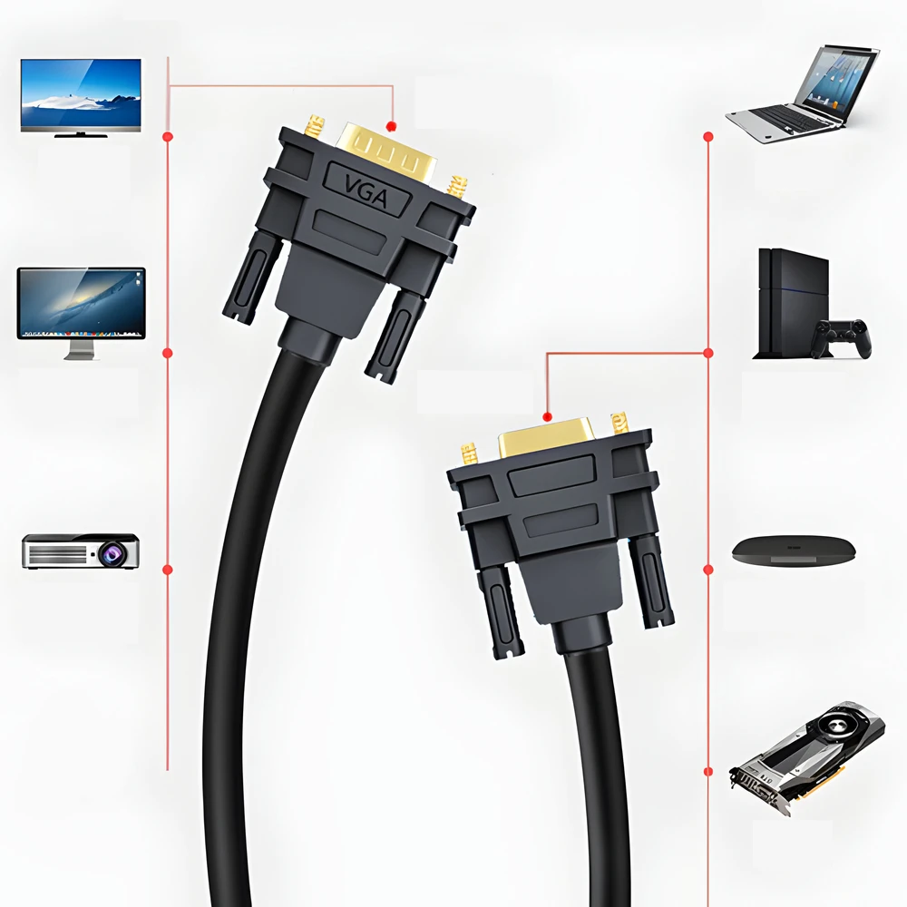 Retoo Dvi-I į VGA D-Sub DVI 24+5 dvigubos jungties kabelis 140 cm monitoriui