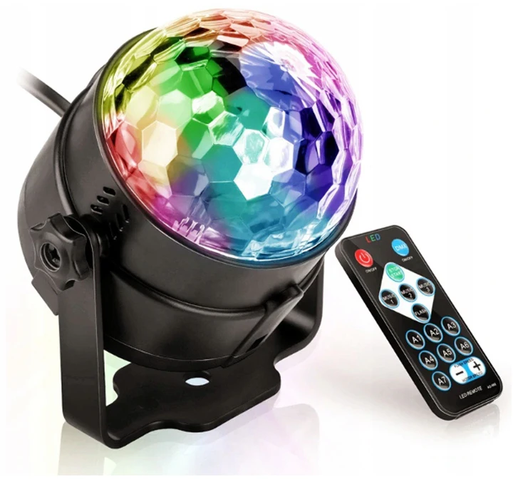 Kula Disko rutulinis disko projektorius RGB LED prožektorius vakarėlių lazeriui + nuotolinio valdymo pultas -E113