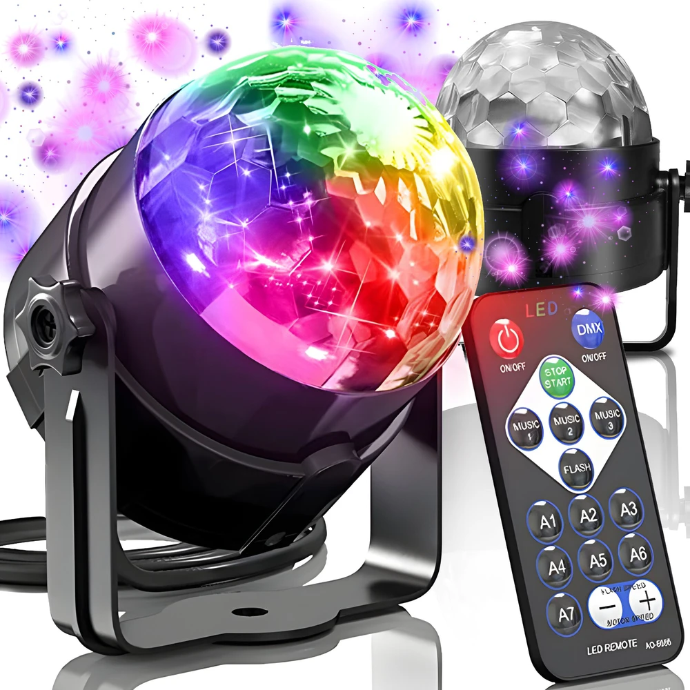 Kula Disko rutulinis disko projektorius RGB LED prožektorius vakarėlių lazeriui + nuotolinio valdymo pultas -E113