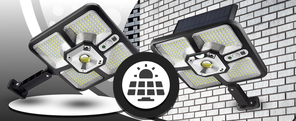 RTO Saulės lempa 220 LED 15 COB lauko gatvės, su judesio jutikliu, prietemų jutikliu, nuotolinio valdymo pultu ER1265