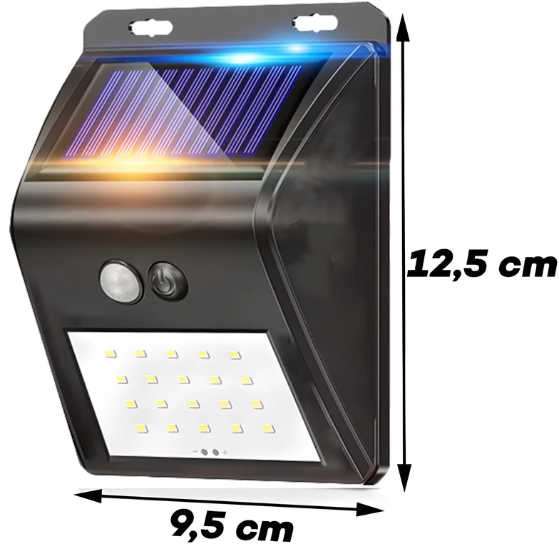RTO LED saulės lempa su judesio ir prieblandos jutikliais, lauko, skirta sodui, 20 LED, IP65 - E006