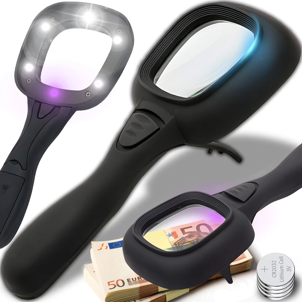 Lupa LED apšviestas didinamasis stiklas skaitymui -e645