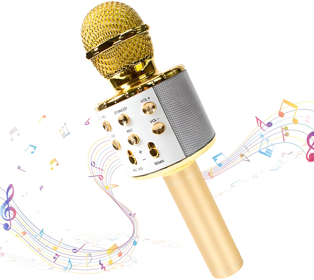 Ausinės RTO Mikrofonas karaoke belaidis bluetooth głośnik 2 auksinė e114