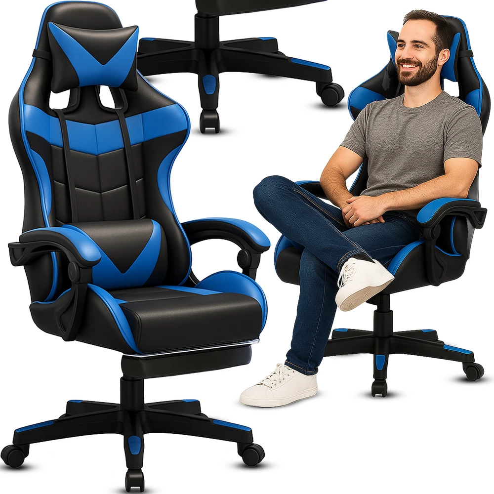 Fotel Žaidimų biuro kėdė, pasukama, kibiro formos, pasukama kėdė žaidėjams, mėlyna-or1338