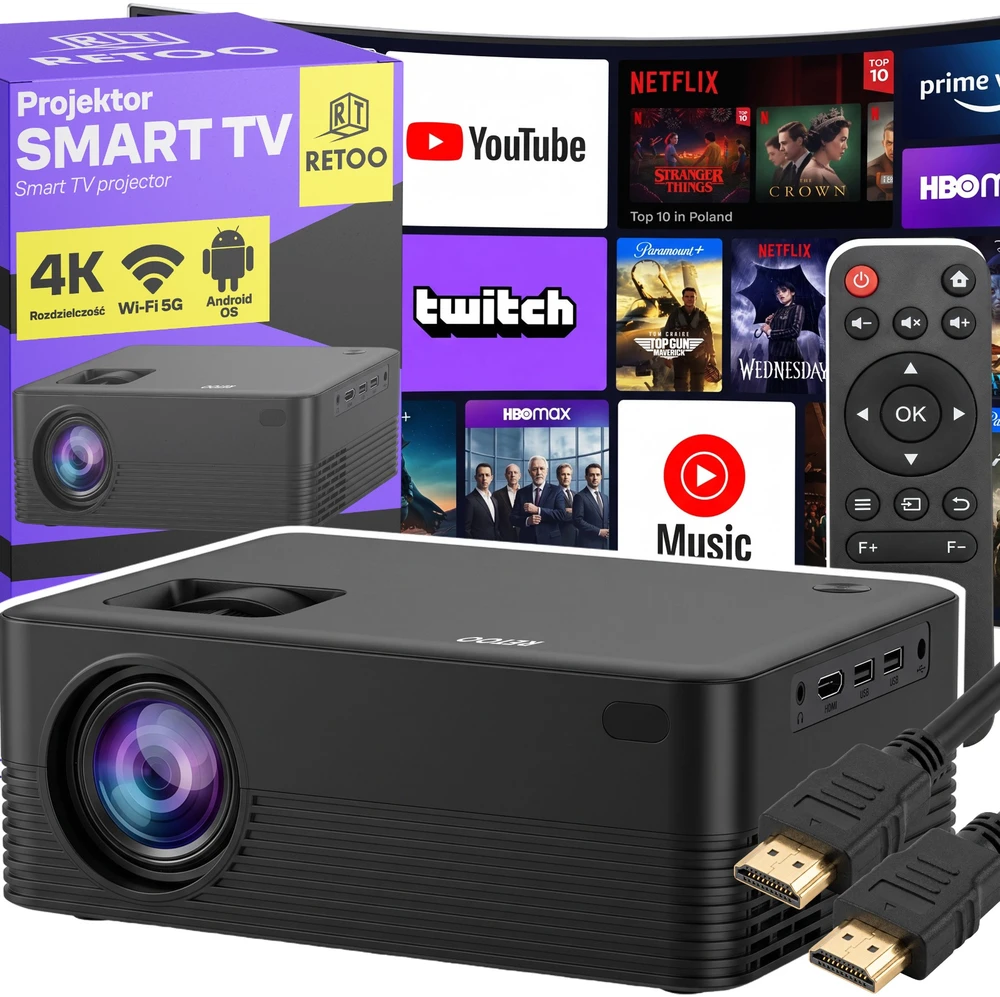RTO Projektorius rzutnik smart tv wifi full hd 4k 900lm lcd led bluetooth android - er1159-1
