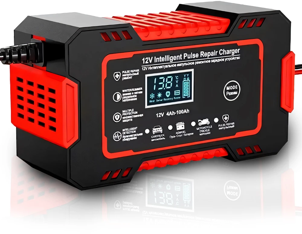Prostownik, Automatinis automobilio akumuliatoriaus įkroviklis su remonto funkcija, išmanusis 12 V LCD ekranas - ER1084
