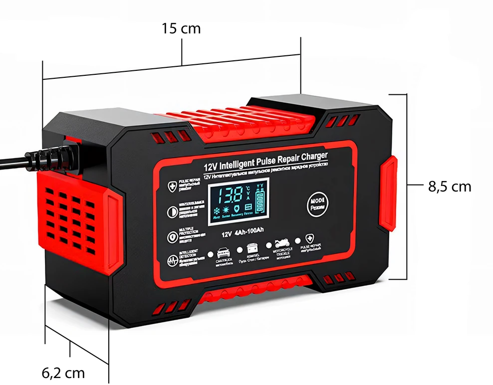 Prostownik, Automatinis automobilio akumuliatoriaus įkroviklis su remonto funkcija, išmanusis 12 V LCD ekranas - ER1084