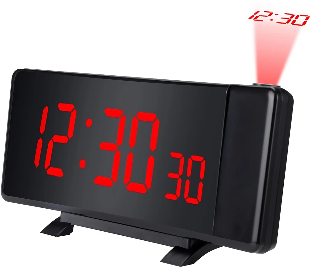 Retoo Radijo žadintuvas Žadintuvas-radijas su projektoriumi, juodos spalvos, garsus žadintuvas su USB ir LED ekranu, XL dydžio
