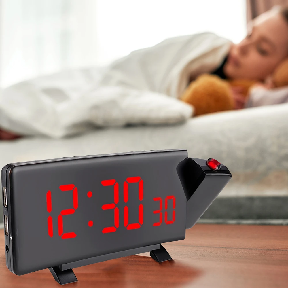 Retoo Radijo žadintuvas Žadintuvas-radijas su projektoriumi, juodos spalvos, garsus žadintuvas su USB ir LED ekranu, XL dydžio