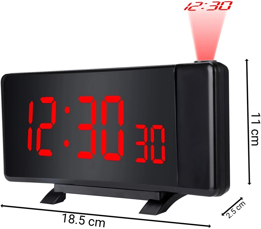Retoo Radijo žadintuvas Žadintuvas-radijas su projektoriumi, juodos spalvos, garsus žadintuvas su USB ir LED ekranu, XL dydžio