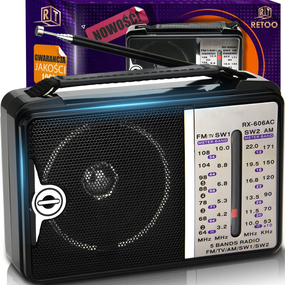 Retoo Radio Virtuvės radijas, maitinamas baterijomis, prijungtas prie tinklo, FM AM USB, nešiojamas, antena 230 V