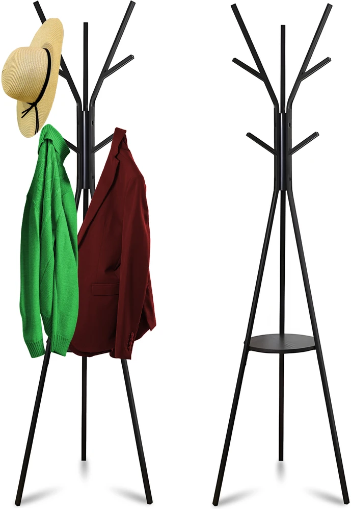 Wieszak Pastatoma drabužių kabykla, metalinė, juoda, lofto tipo, 9 kabliukai, 180 cm