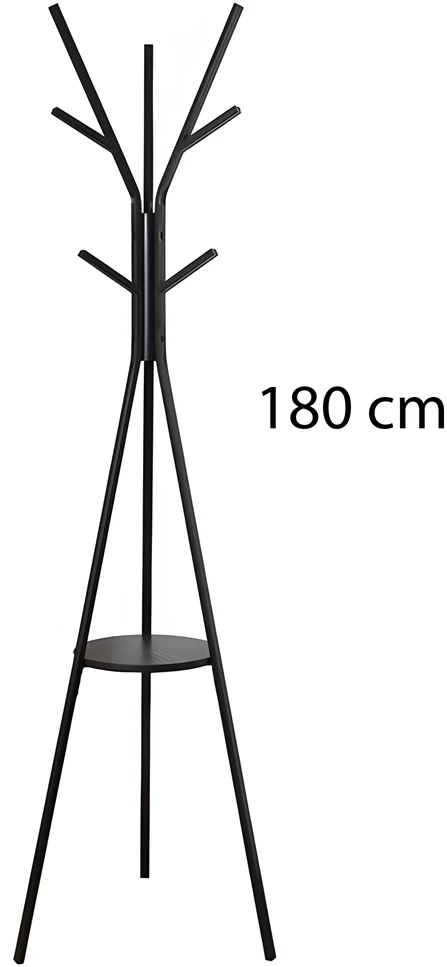 Wieszak Pastatoma drabužių kabykla, metalinė, juoda, lofto tipo, 9 kabliukai, 180 cm