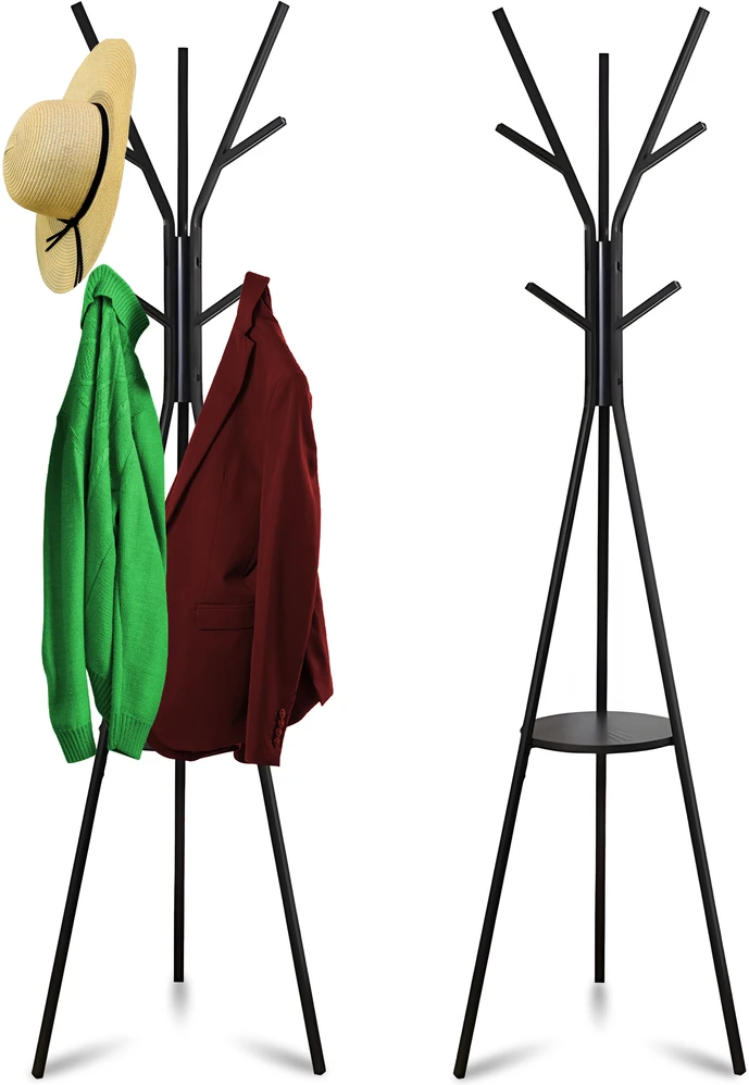 Wieszak Pastatoma drabužių kabykla, metalinė, juoda, lofto tipo, 9 kabliukai, 180 cm