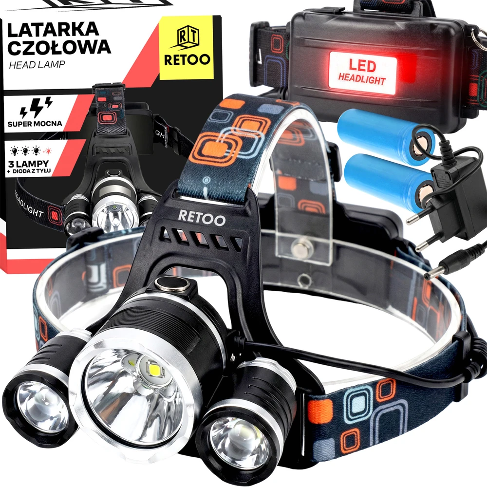 Latarka, Žibintuvėlis, Priekinis žibintas su 3 šviesos diodais, T6, Cree, stiprus priekinis žibintas - E051