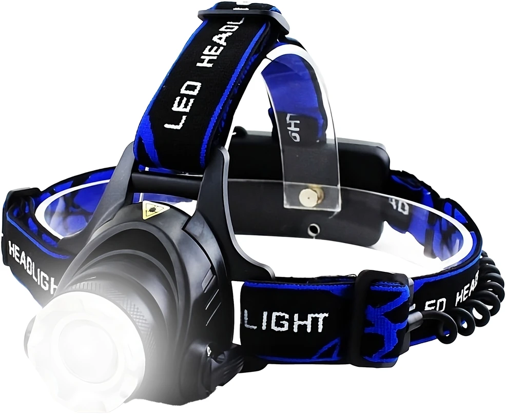 Latarka, LED galvos žibintuvėlis RETOO E485, įkraunamas, galingas su Zoom, IPX4, juodas