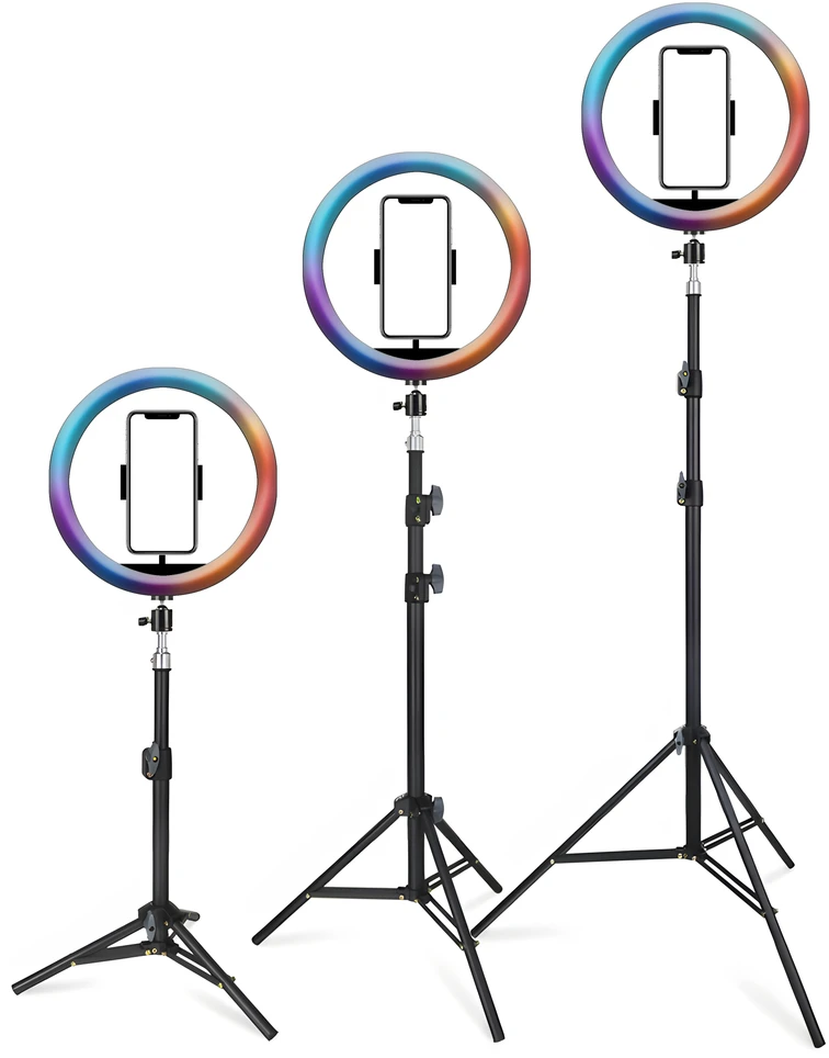 RTO Žiedinė lempa rgb led selfie ring statyw pilot + telefono laikiklis 21