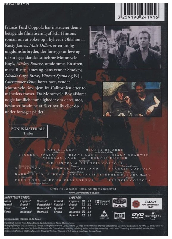 Rumble Fish - Rusty the Wild One - Rusty James - La ley de la calle - MotorCykelDrengen DVD - Francis Ford Coppolos
