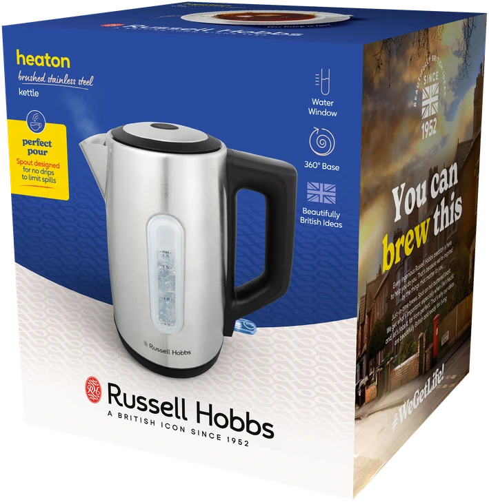 Russell Hobbs virdulys Heaton, šlifuotas nerūdijantis plienas su juodais akcentais, 1,7 l