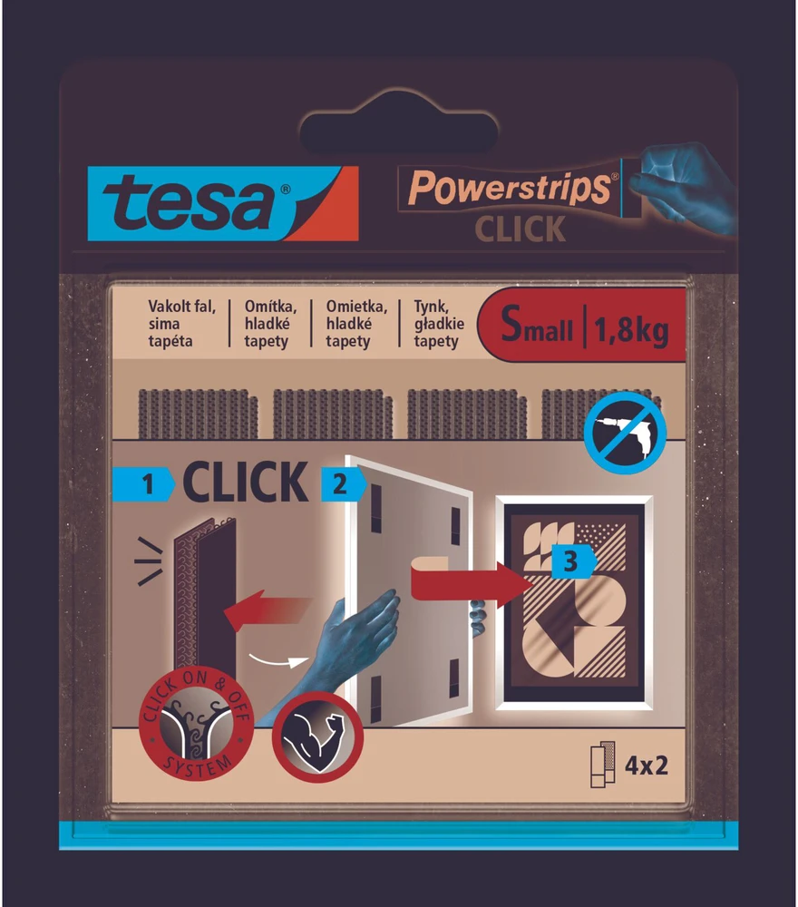 Tesa Rzep Lipnios vidinės „Velcro“ juostelės, 4 poros, ilgis 60 mm:20 mm, baltos