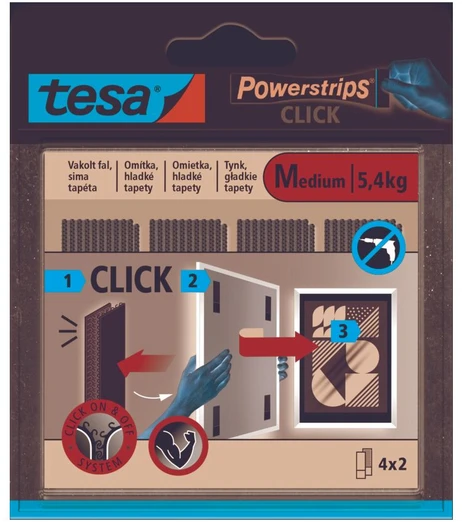 Tesa Rzep Lipnios vidinės „Velcro“ juostelės, 4 poros, 80 mm:20 mm, baltos