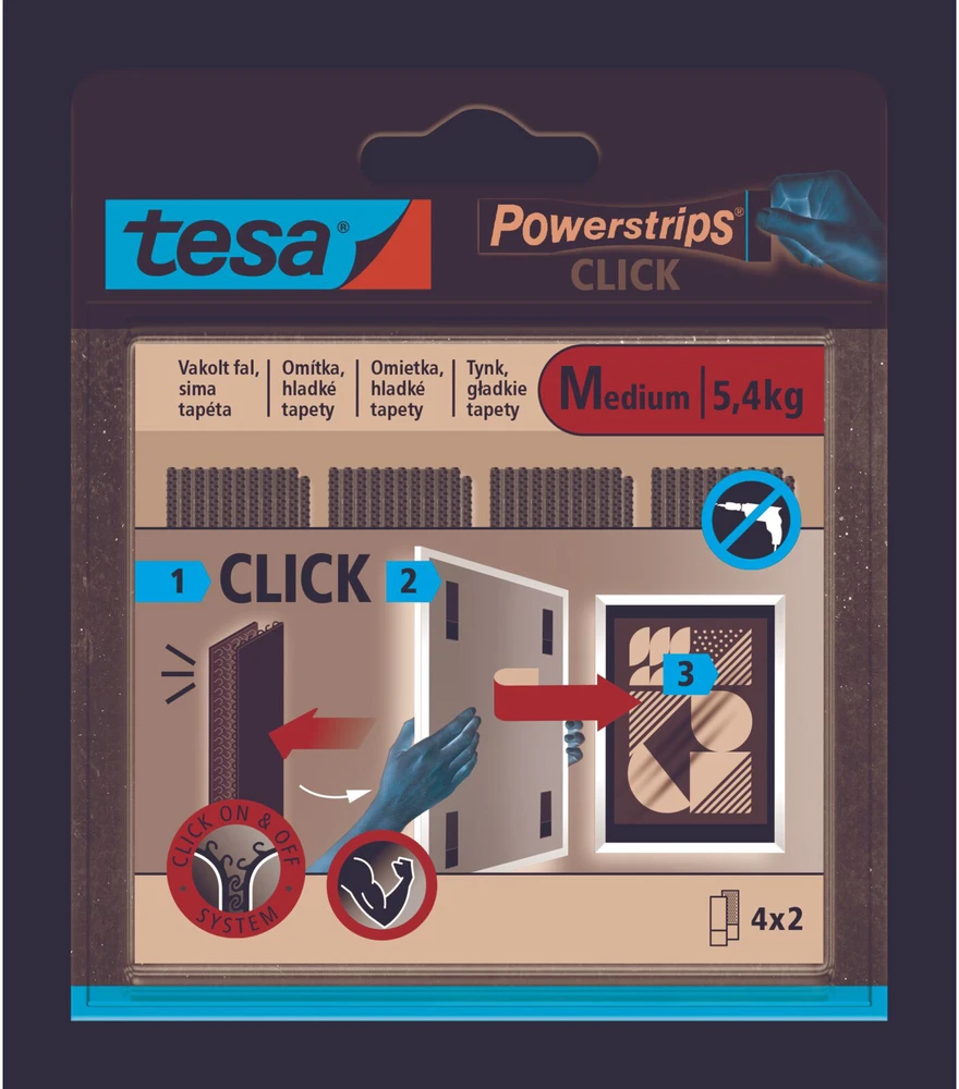 Tesa Rzep Lipnios vidinės „Velcro“ juostelės, 4 poros, 80 mm:20 mm, baltos