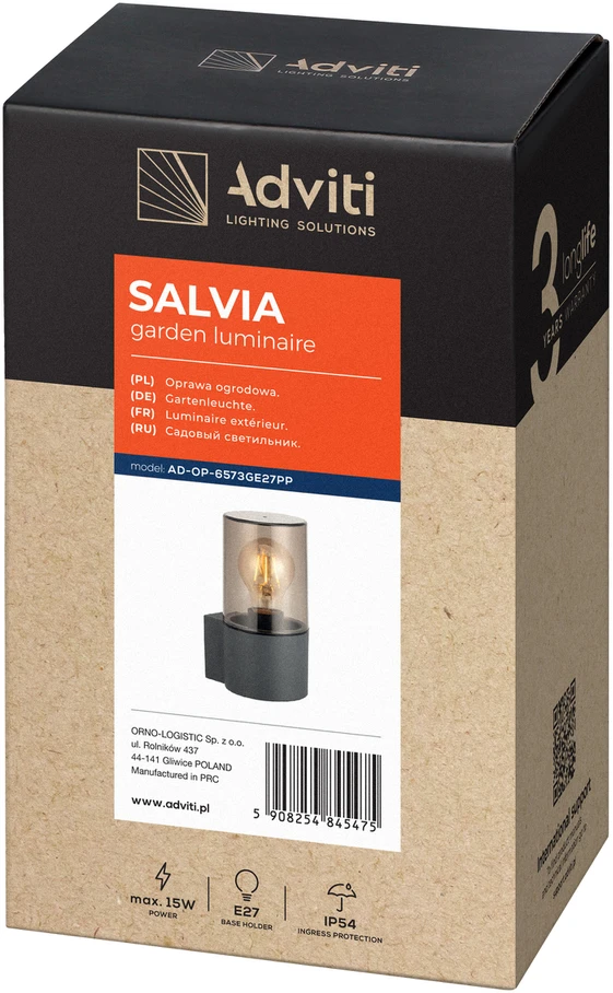Sieninis šviestuvas Orno SALVIA sodo šviestuvas, E27, maks. 15 W, IP54, pilkas