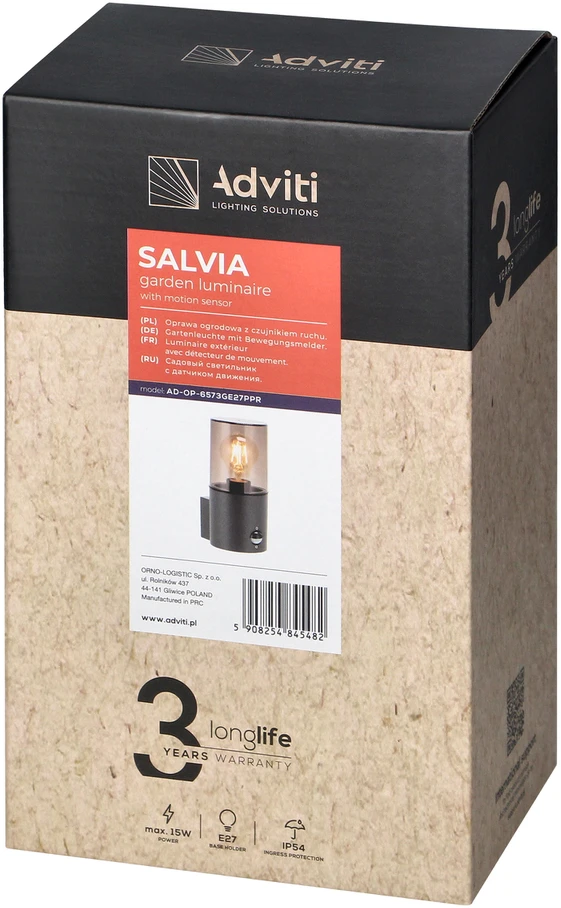 Sieninis šviestuvas Orno SALVIA sodo šviestuvas su PIR jutikliu, E27, maks. 15 W, IP54, pilkas