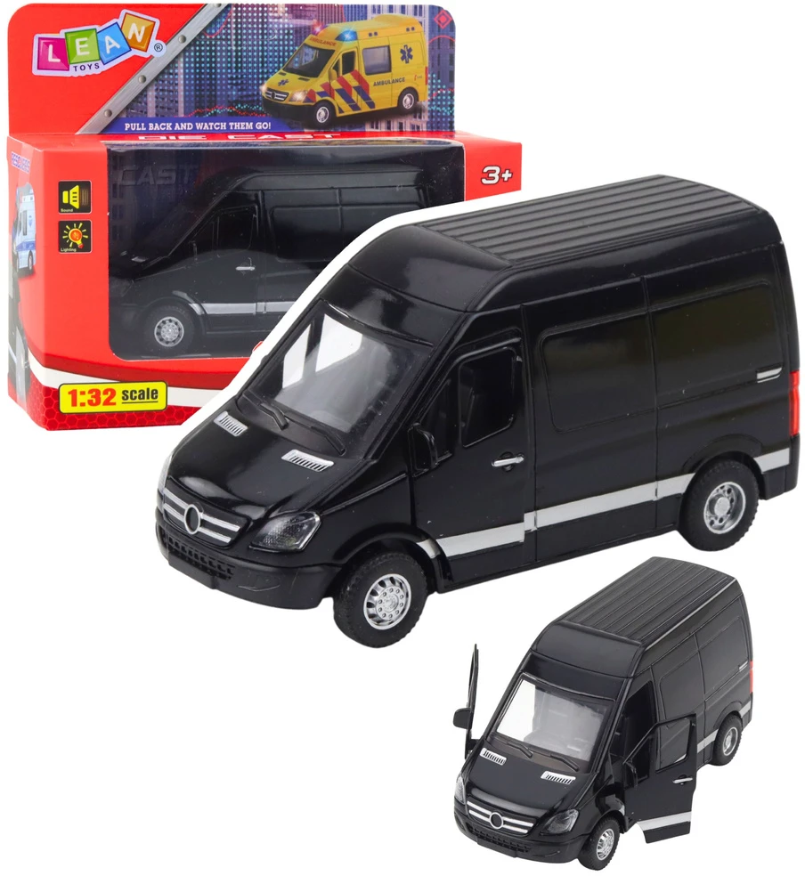 Lean Toys Juodas metalinis sunkvežimis su garsais ir šviesomis, 12x6x7 cm